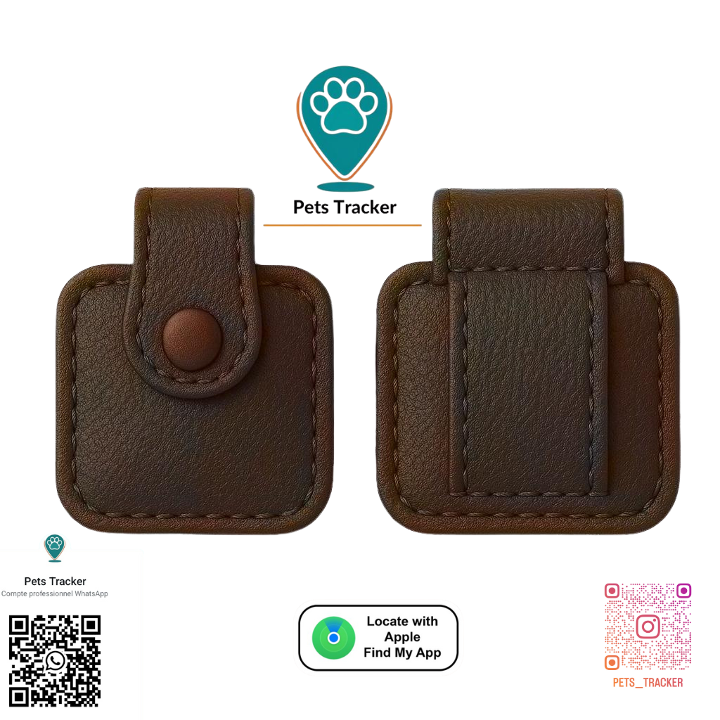 Pack Standard : Tag Pet Tracker avec support en cuir véritable couleur Marron