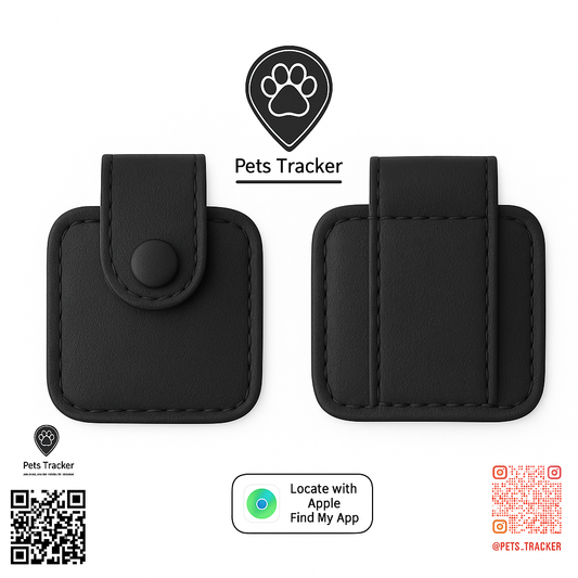 Pack Standard : Tag Pet Tracker avec support en cuir véritable couleur Noir