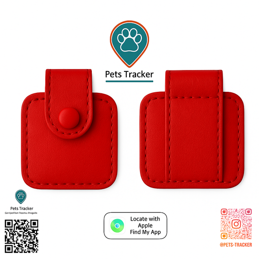 Pack Standard : Tag Pet Tracker avec support en cuir véritable couleur Rouge
